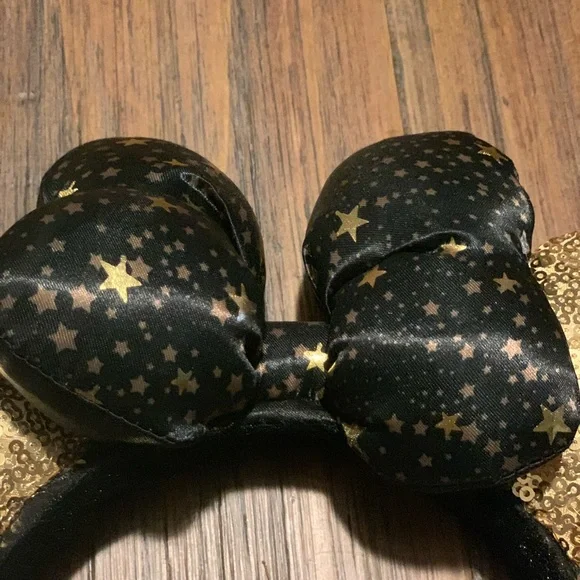 Disney Paris Gold Black Bow with star Minnie Mickey Ears Headband - Picture 4 of 8